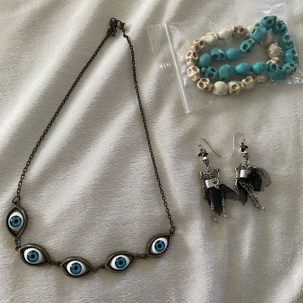 Spooky Halloween skeleton or goth jewelry bundle